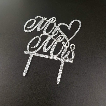 Mr and Mrs Cake Topper, Bride and Groom Sign Wedding, Engagement Cake Toppers Decorations (Mirror Gold Acrylic)