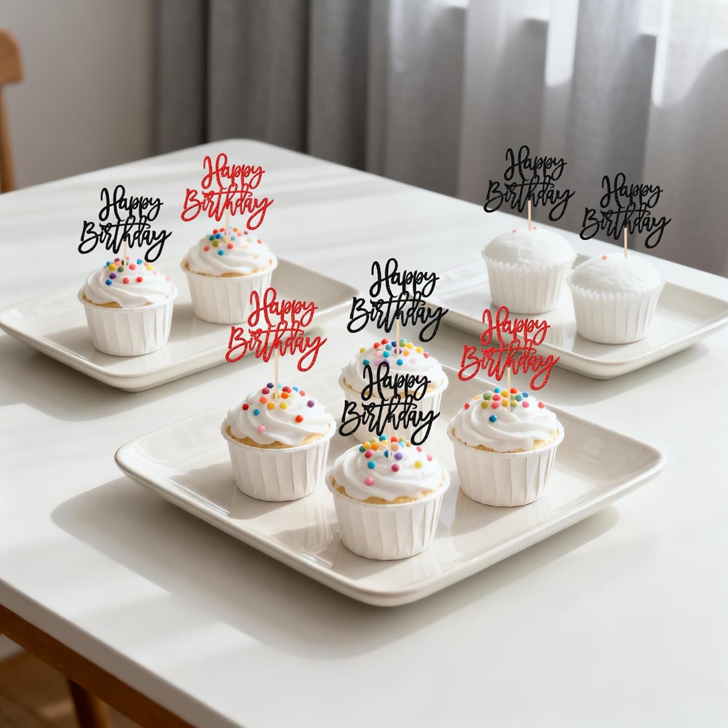 24 PCS Happy Birthday Cupcake Toppers Glitter Picks for Celebrating Anniversary Theme Party Cake Decorations Supplies Gold