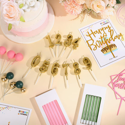 Yerliker 34 Pcs Happy Birthday Cake Toppers Decorations Birthday Candles DIY Cake Decor for Men Women Wedding Anniversary(Gold)