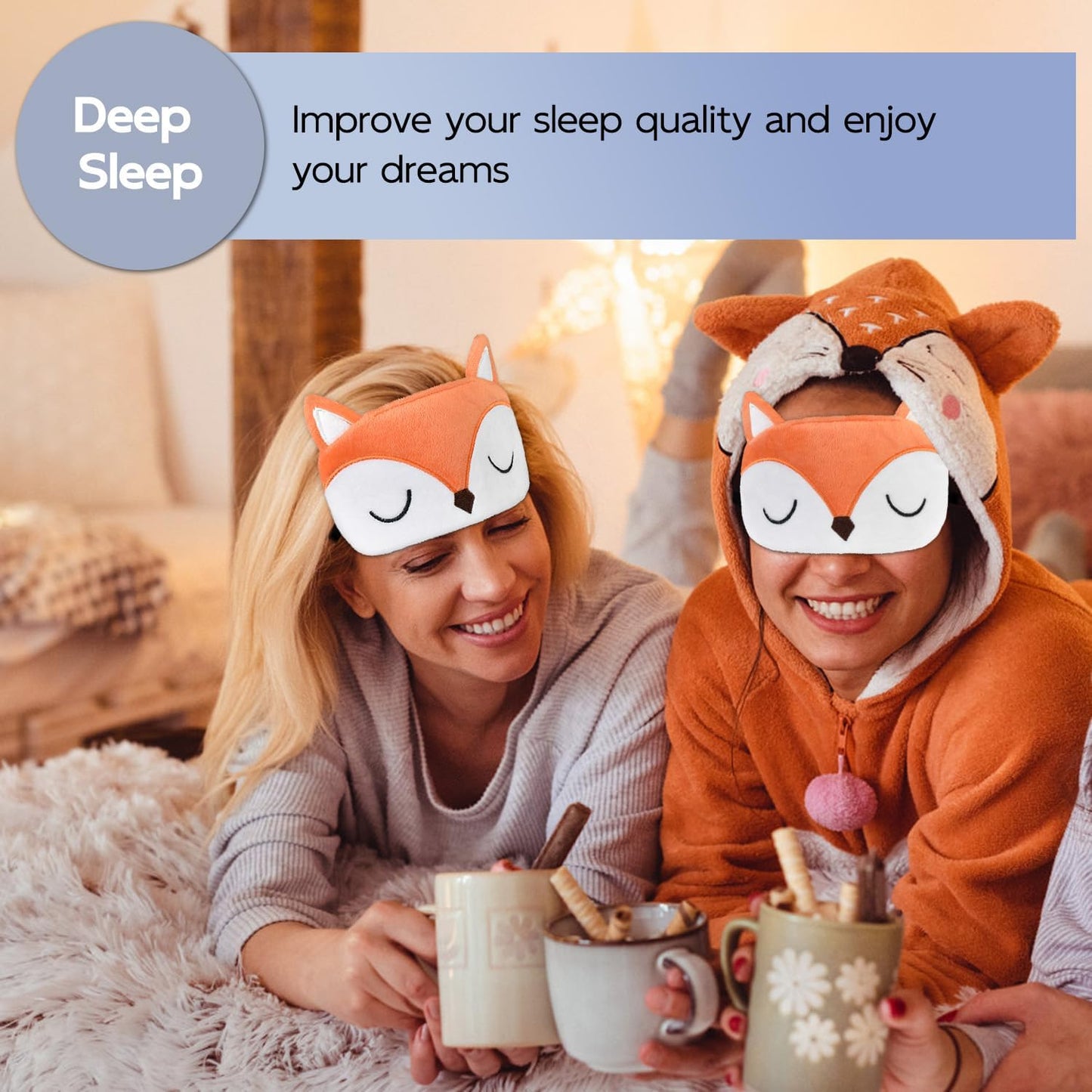 Christmas Reindeer Sleep Mask Cute Antler Eye Masks Sleeping Soft Plush Cartoon Blindfold Funny Animal Eye Cover Xmas Presents for Women Men (Xmas Reindeer,Brown)