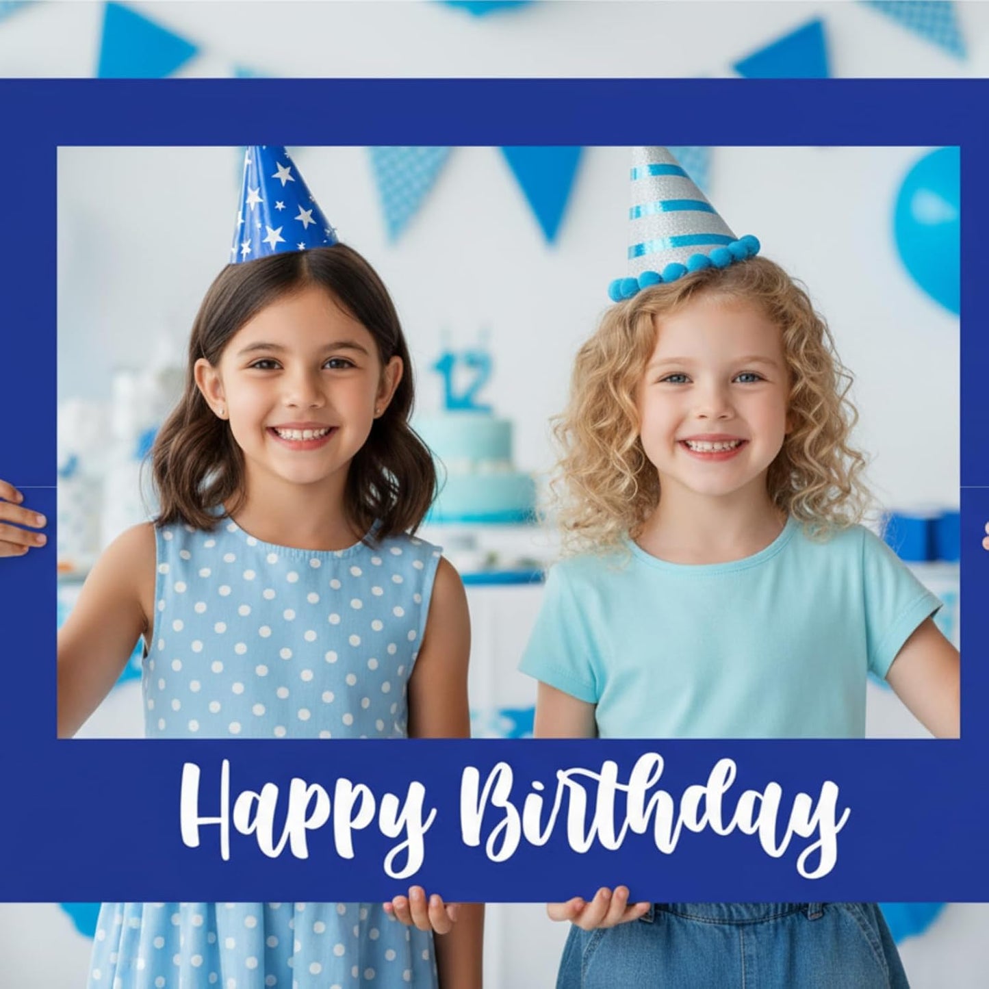 Beeveer 32 x 24 Inch Extra Large Happy Birthday Photo Booth Selfie Frame Props Picture DIY Cutouts Photo Backdrop Cardboard Props for Party Supplies Favors(Vertical,Shiny Gold)