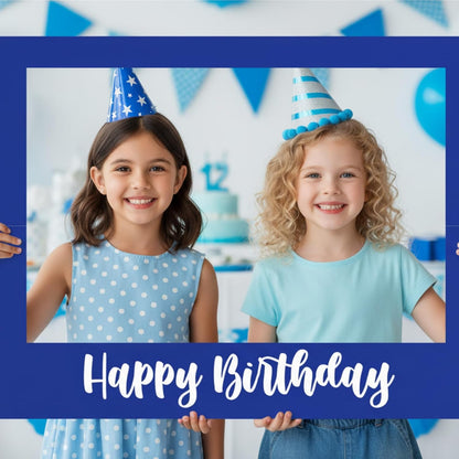 Beeveer 32 x 24 Inch Extra Large Happy Birthday Photo Booth Selfie Frame Props Picture DIY Cutouts Photo Backdrop Cardboard Props for Party Supplies Favors(Vertical,Shiny Gold)