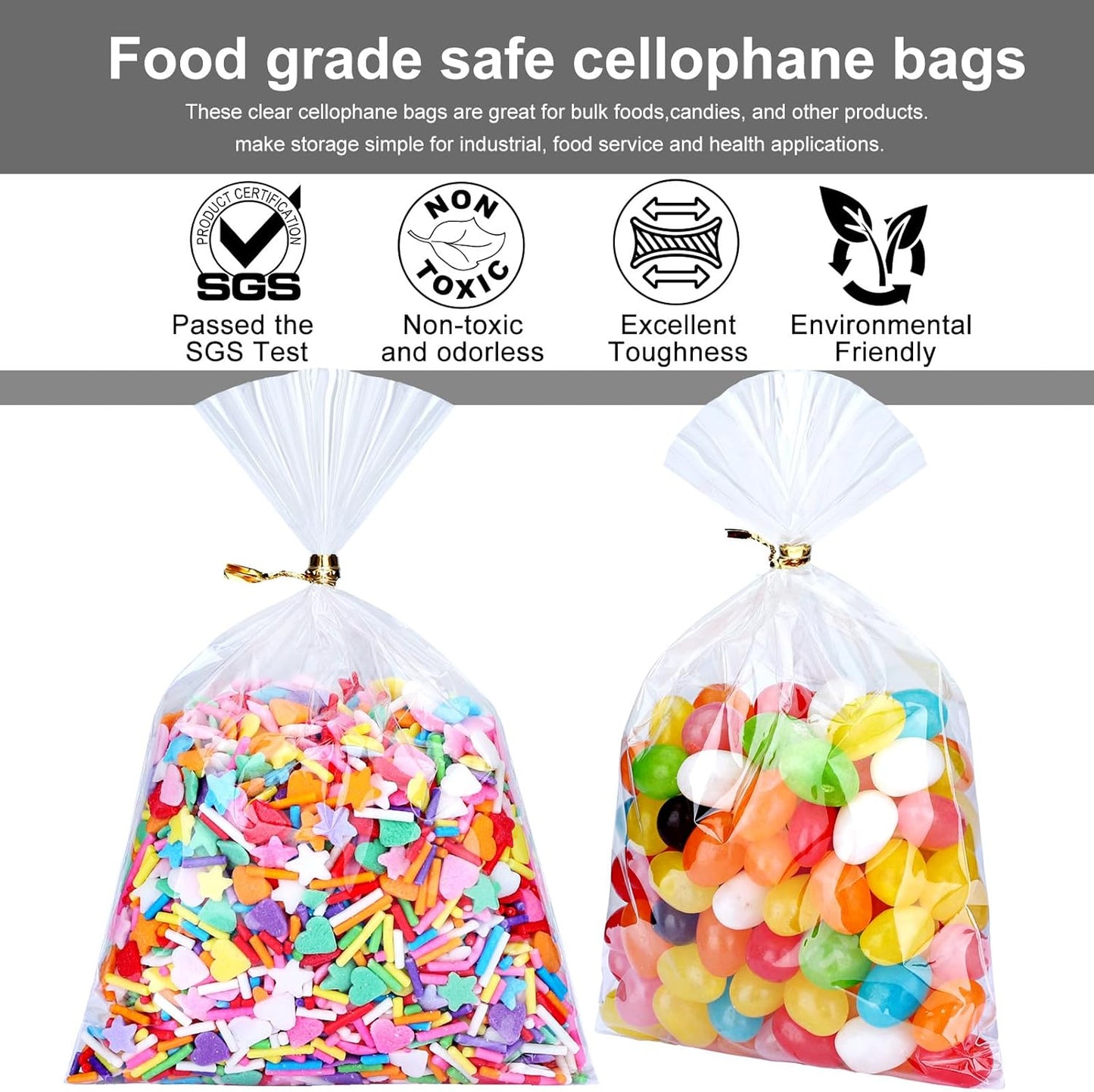 Clear Candy Bags 100pcs 6X10 Cellophane Treat Bag Party Favor Goodie Cake Pop Gift Apple Cello for Gift Baskets Bakery Cookie with Ties