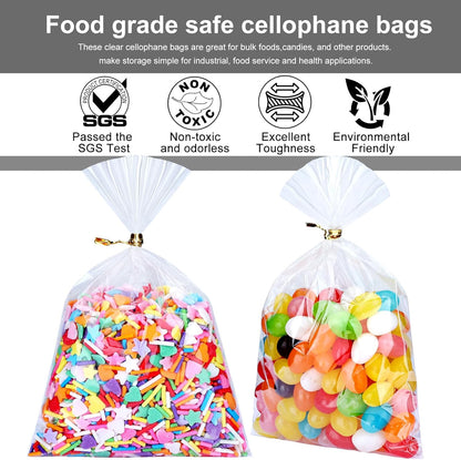Clear Candy Bags 100pcs 6X10 Cellophane Treat Bag Party Favor Goodie Cake Pop Gift Apple Cello for Gift Baskets Bakery Cookie with Ties