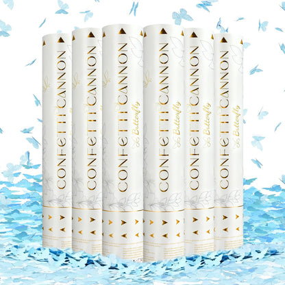 Confetti Cannon Butterfly Confetti Poppers 6 Pack Party Poppers 12 inch Blue Confetti Shooters Butterfly Sticks for Wedding Birthday Graduation Anniversary Bridal Shower Valentines Christmas New Year