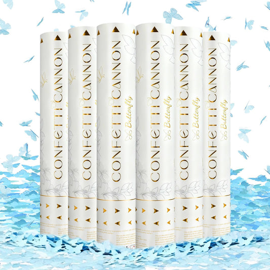 Confetti Cannon Butterfly Confetti Poppers 6 Pack Party Poppers 12 inch Blue Confetti Shooters Butterfly Sticks for Wedding Birthday Graduation Anniversary Bridal Shower Valentines Christmas New Year