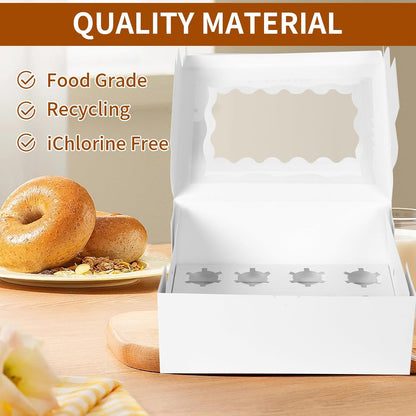 10 Packs Bento Cake and Cupcake Box 3 Holes Fit 2 Cupcakes and 1 Mini Cake Box with Clear Window and Stickers for Cake Cupcake Cookie or Easter and Mother’Day. (1+2/10pcs)