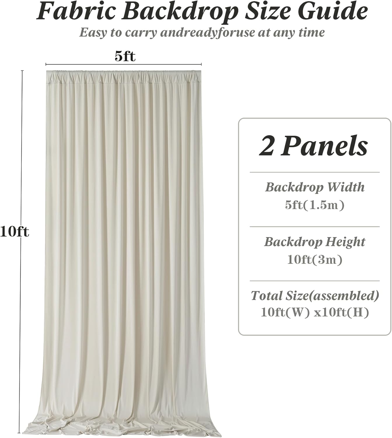 10 ft x 10 ft Wrinkle Free White Backdrop Curtains for Wedding Parties, Polyester Photography Backdrop Drapes for Birthday Parties Stage Backdrop Stand, 2 Panels 5x10FT Background Curtains