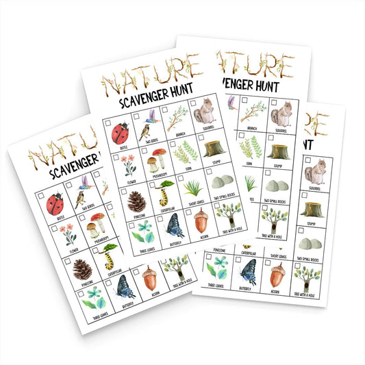 Nature Scavenger Hunt Games for Kids, Toddler Scavenger Hunt Cards, Scavenger Hunt for Adults, Hiking Camping Birthday Treasure Hunt Game, 25 Cards (A03), White