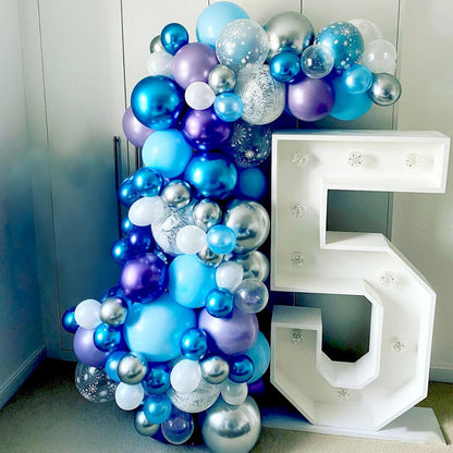 Blue Silver Balloons Set, 12 Inch Blue and Silver Balloons Dark Navy and Confetti Party Latex Balloon, Macaron Metallic Baby Blue Mixed Balloon for Birthday Graduation Baby Shower Wedding Retirement