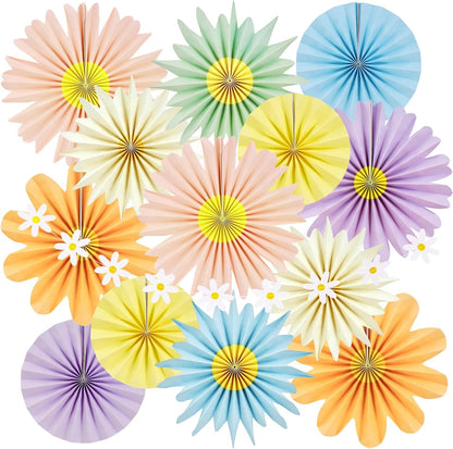 PAPER JAZZ Paper Flowers with Paper Fan Boho Hanging Decor Artificial Flowers Decorations for Wall Pink and Orange Party Decorations for Classroom, Beach Party, Summer Birthday Party Pack of 11.