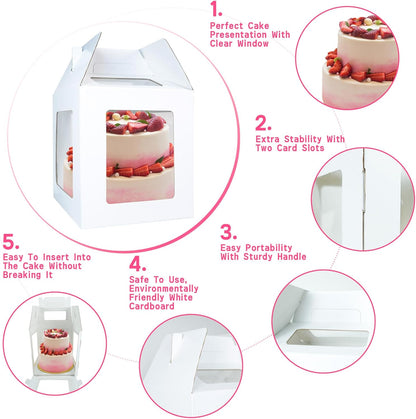 Yeplan 2 Packs Tall Cake Boxes with Cake Board,10x10x12 Inches Large Tiered Cake Carriers with Clear Windows and Handle, Cake Containers for Birthday, Wedding, Party and Festival