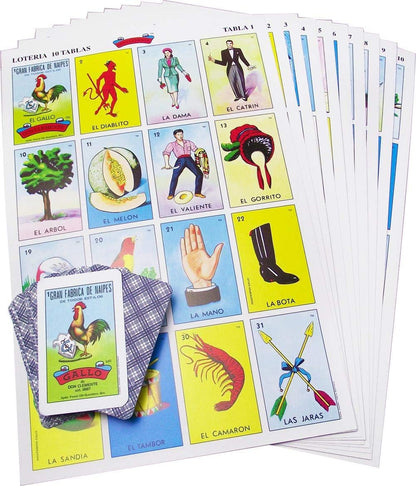 Loteria Authentic Mexican Game, Bingo Game with Colorful Illustrated Cards, Don Clemente Brand (10 Tablas (10 Boards))
