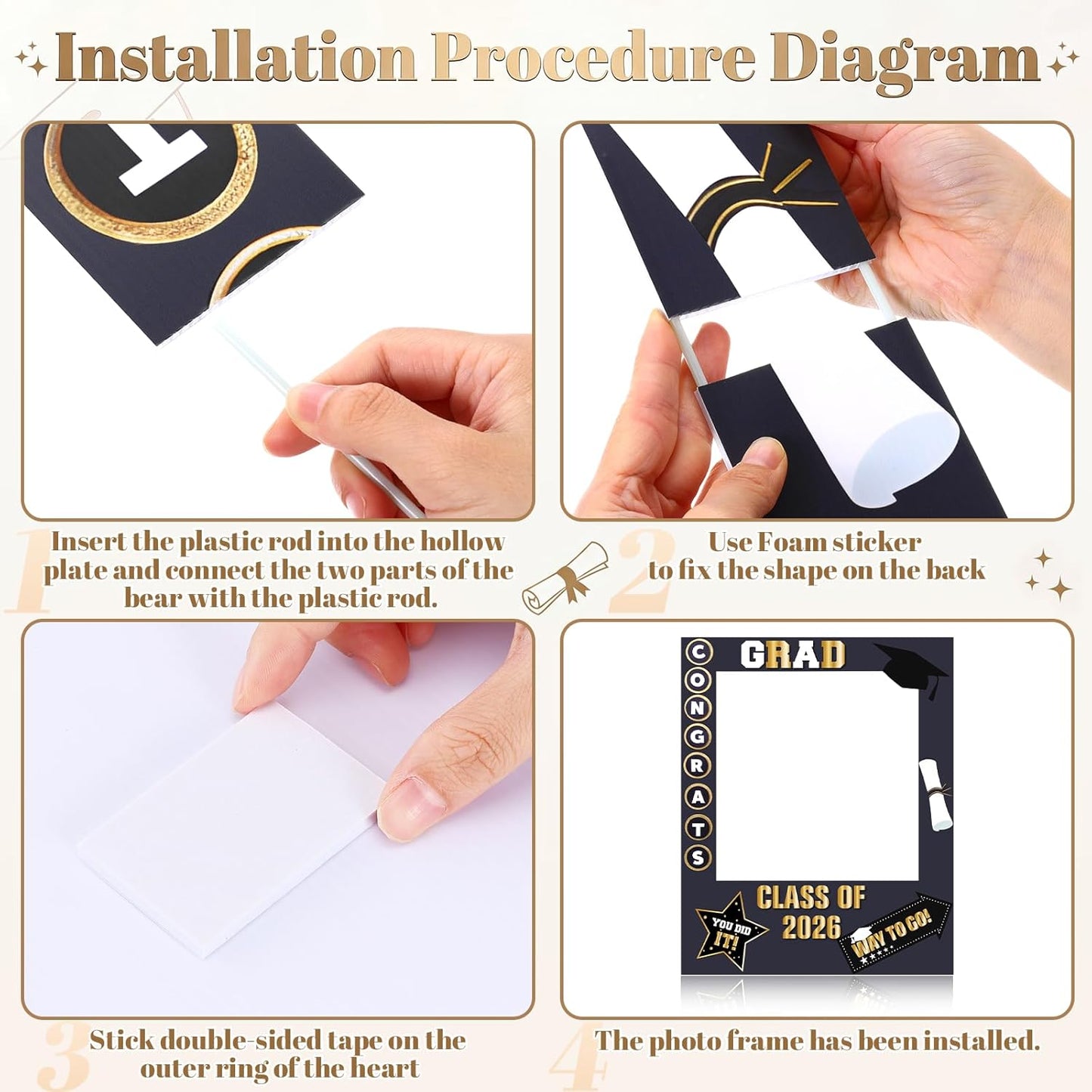 RattanView 2026 Graduation Photo Booth Props Frame Class of 2026 Congrats Grad Selfie Picture Frame, Cardboard Large Photo Booth Prop for High School & College Graduation Party Decorations