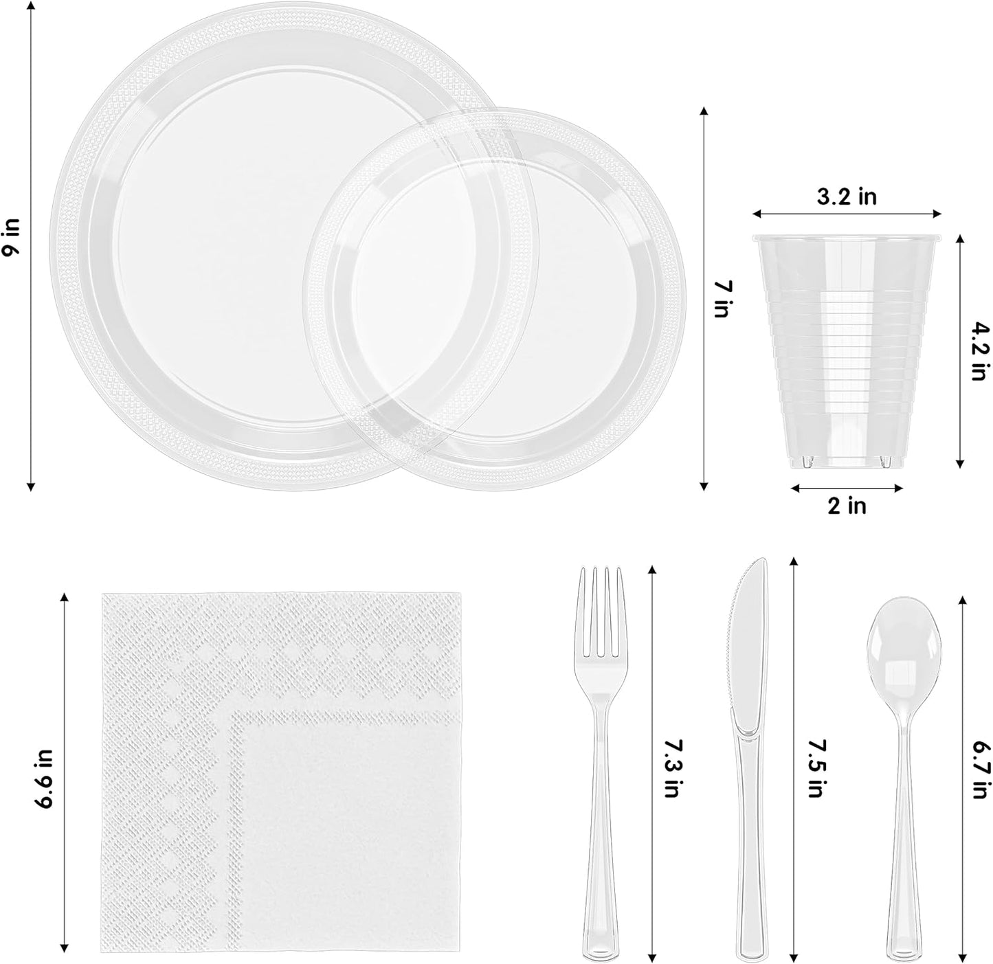350 Pcs Black Plastic Plates For Party, Black Disposable Plates Set, 50 Of Each 9" Dinner Plate Set, 7" Dessert Plate, Cups, Napkins & Cutlery Plastic Dinnerware Set Exquisite