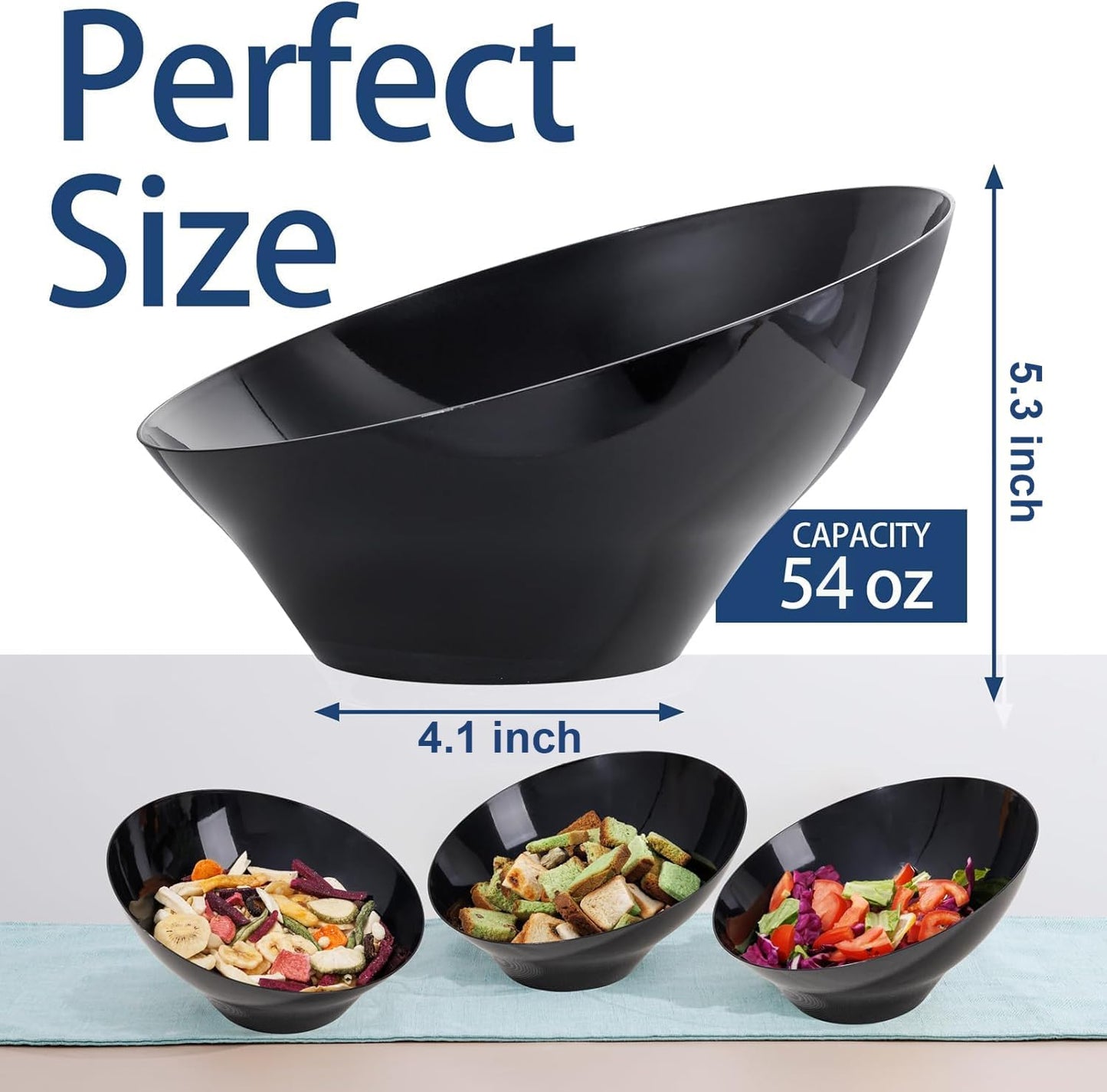 bUCLA 54 OZ Clear Plastic Serving Bowls (12 Pack) - Angled Serving Bowls Disposable for Chip&Candy - Party Table Salad and Fruit