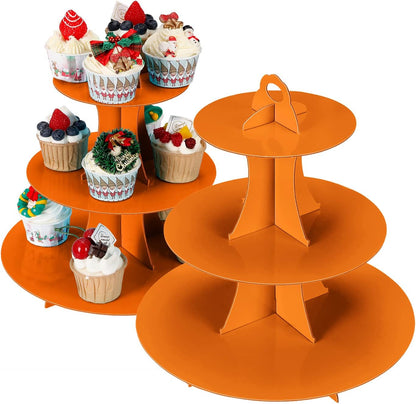 YLDW Cupcake Stand, 3-Tier Cupcake Stand Display, Cardboard Cup Cake Tower Stand, Disposable Dessert Stand for Birthday Tea Party Baby Shower Treat Decorations, Pink
