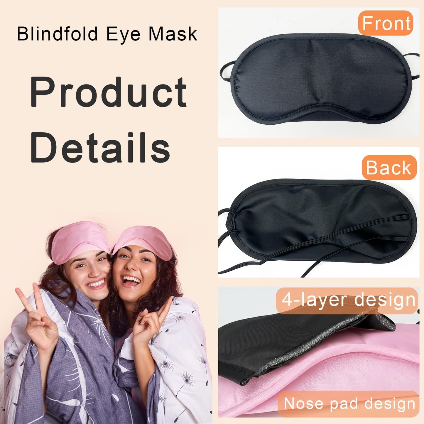 6 Pack Blindfold Eye Mask Cover Sleep Mask for Party Games Travel Sleep Team Build Party Supply with Adjustable Strap for Women Men Kids, Black