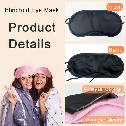 6 Pack Blindfold Eye Mask Cover Sleep Mask for Party Games Travel Sleep Team Build Party Supply with Adjustable Strap for Women Men Kids, Black