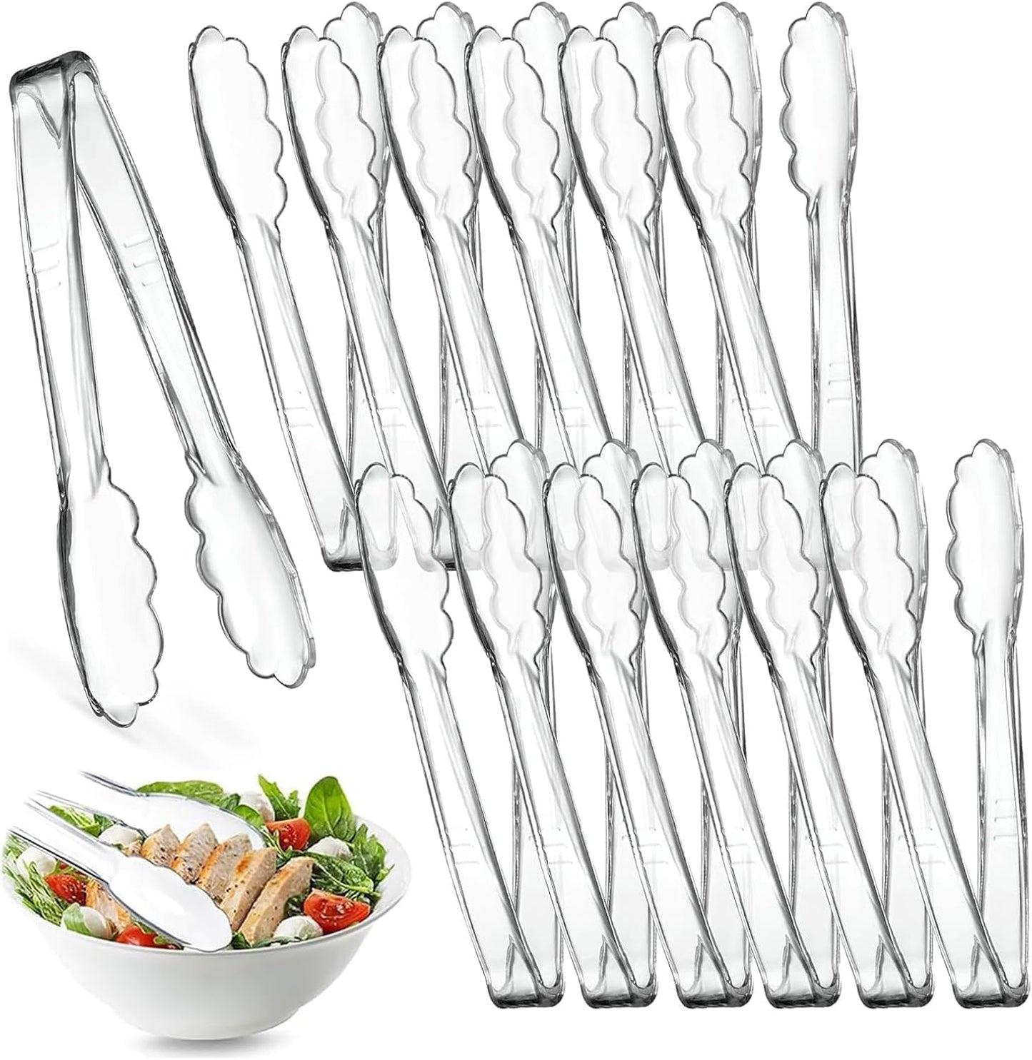 6 Pcs Clear Kitchen Tongs, Plastic Disposable for Serving Food, Ice, Salad, Barbecue, Cookies, BPA-Free(8.85 Inch) (6 X 8.85")