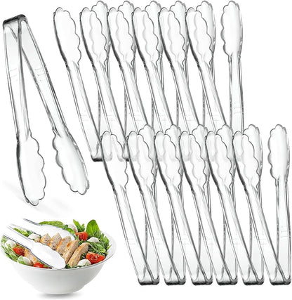 6 Pcs Clear Kitchen Tongs, Plastic Disposable for Serving Food, Ice, Salad, Barbecue, Cookies, BPA-Free(8.85 Inch) (6 X 8.85")