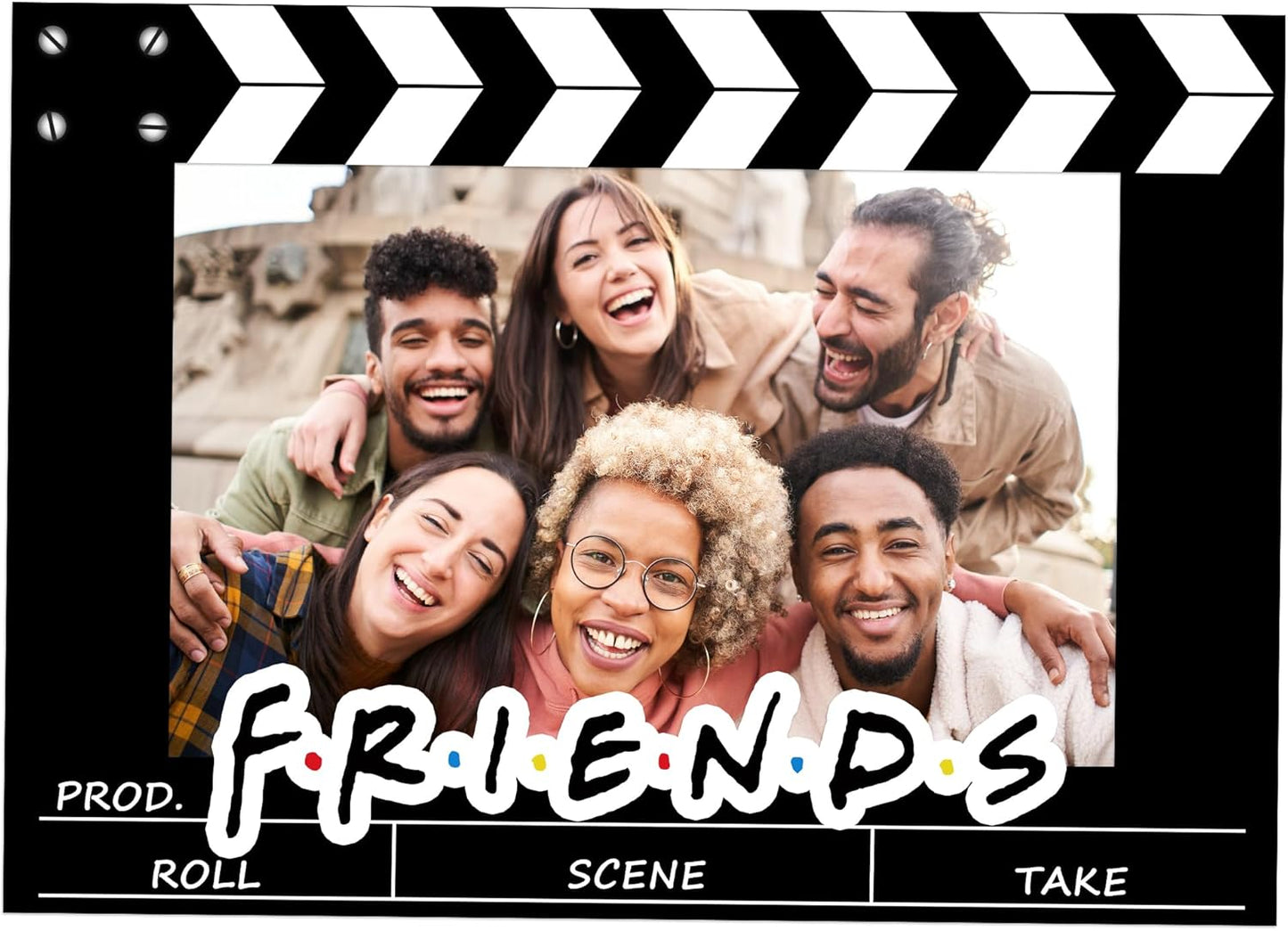 Friends Themed Photo Booth Props, 27.5 x 19.6 in Photo Booth Frame Friends Merchandise Party Decorations Supplies for Birthday, Graduation, Festivals, Anniversary, Wedding (Film Clapper Board Style)