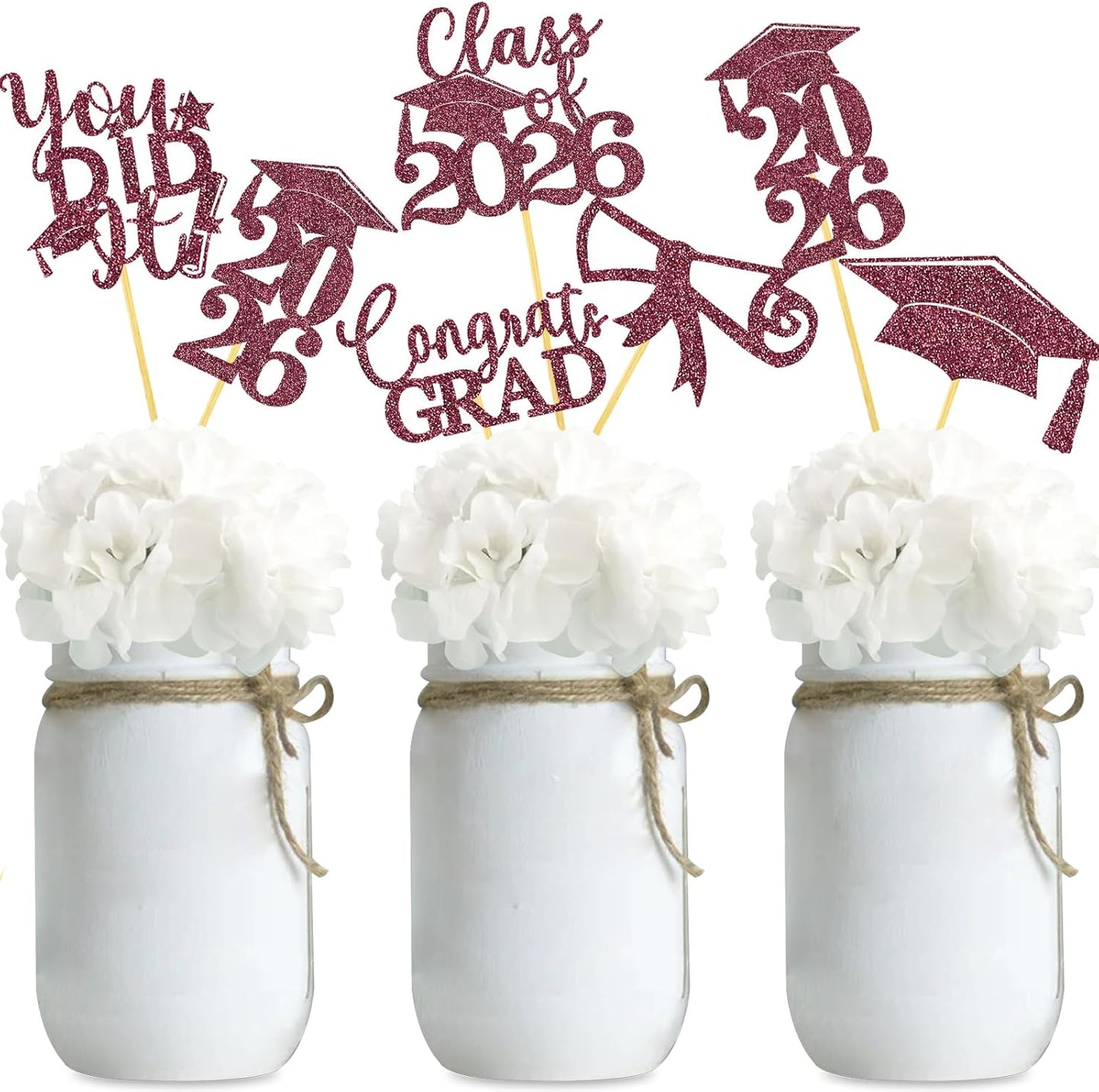 Graduation Centerpiece Sticks 24PCS Glitter Grad Picks Party Table Decor Senior High School College Sign Gold