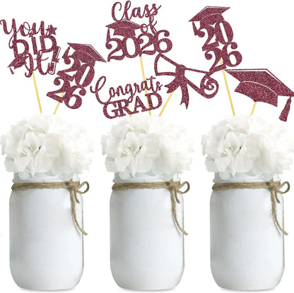Graduation Centerpiece Sticks 24PCS Glitter Grad Picks Party Table Decor Senior High School College Sign Gold