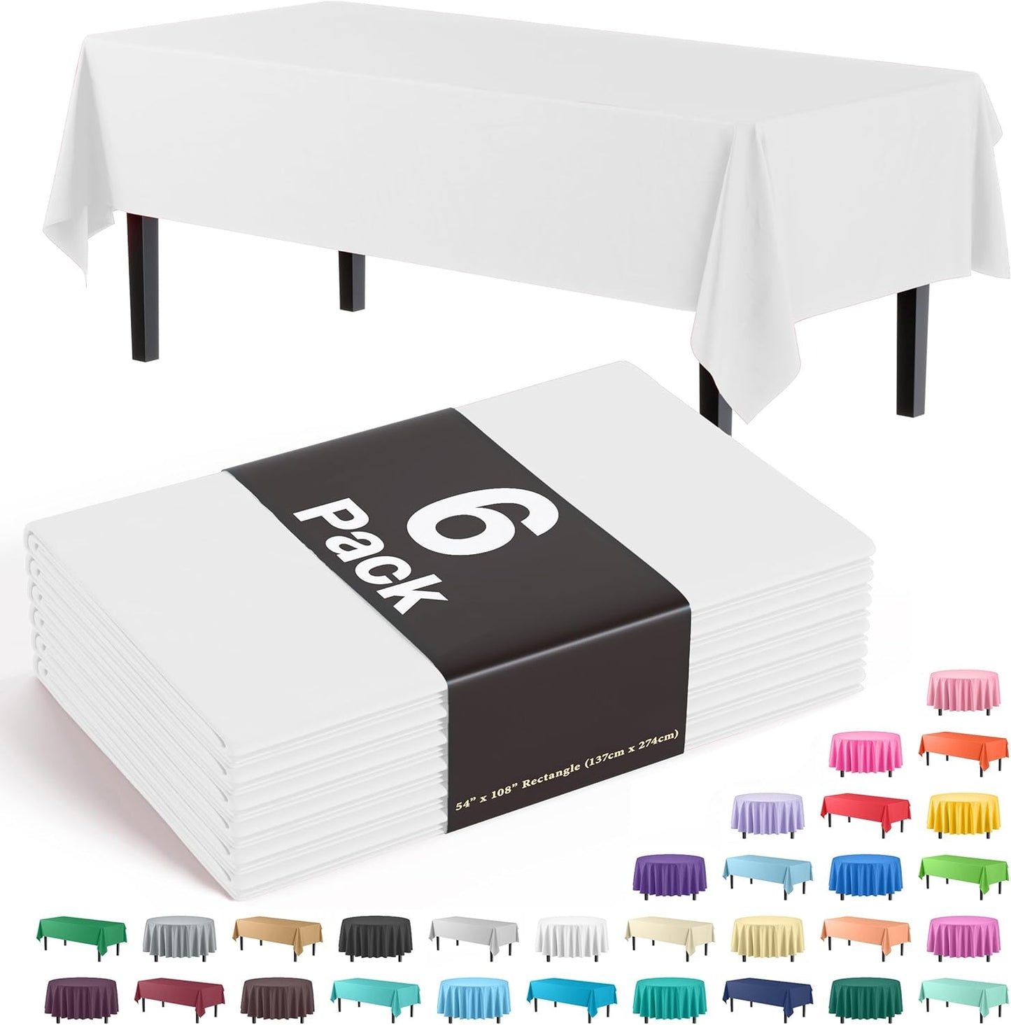 Exquisite Party Solids 6-Pack Premium Plastic Tablecloth 54in. x 108in. Rectangle Plastic Table Cover - Navy