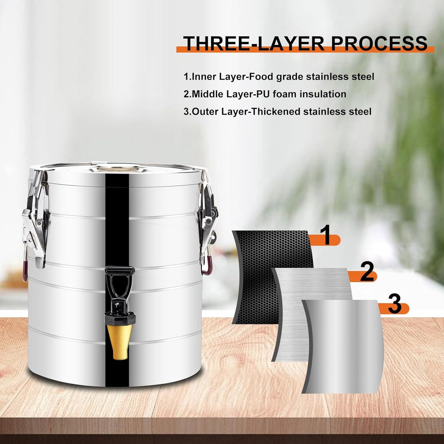 Stainless Steel Insulated Beverage Dispenser,Cold and Hot Drink Dispenser 2.64-Gallons 10 Liters Water Dispenser