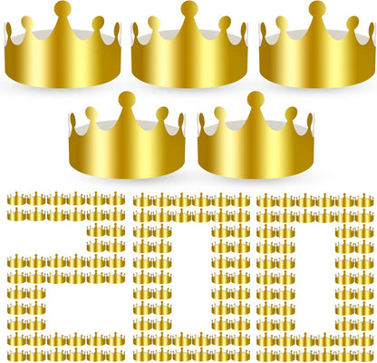 Crtiin 200 Pcs Gold Paper Crowns Bulk King Crown Princess Hats for Birthday Celebration Party Supplies