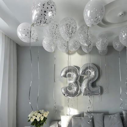 Silver Confetti Balloons 12 inch, Clear Latex Balloon 50pcs Party Balloons for Wedding Bridal Shower Engagement Graduation Birthday Party Decorations