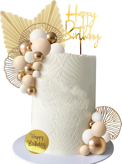Blue White Gold Balls Cake Toppers Balls Birthday Cake Decorations for Birthday Boho Wedding Baby Shower Party Decoration (Blue White Gold)