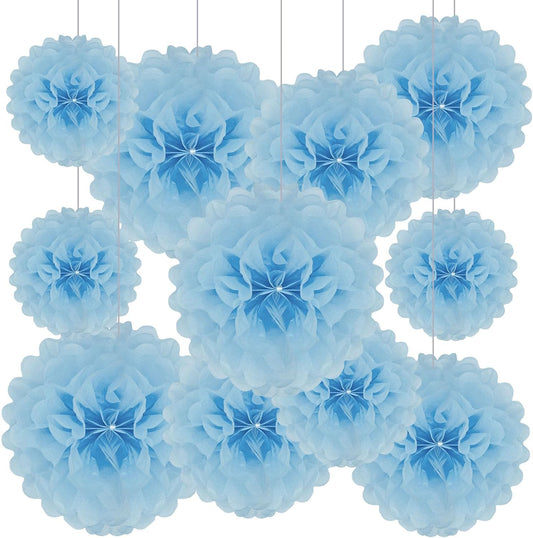 Tissue Paper Pom Poms, Pink Tissue Paper Flowers, Hanging Flower Balls for Weddings Fiesta Parties Birthday Baby Showers Classroom Bridal Shower Decoration (18Piece Set-6/10/12/14Inch)
