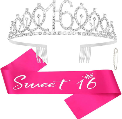CAVETEE Silver Birthday Crown for Girls Birthday Decorations Birthday Gifts for Women and Girls