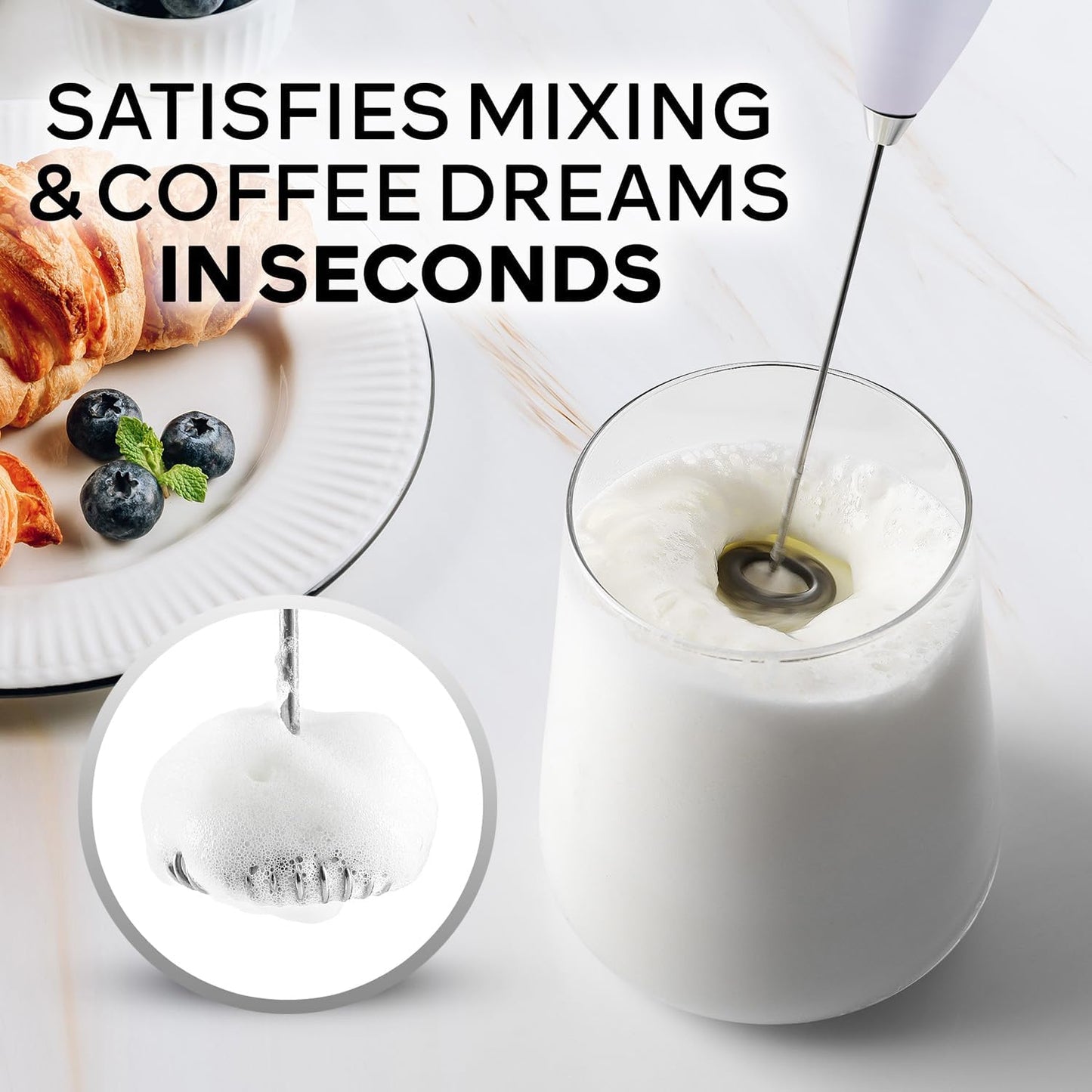 Zulay Kitchen Powerful Milk Frother Wand With Duracell Batteries - Ultra Fast Handheld Drink Mixer - Electric Whisk Foam Maker for Coffee, Lattes, Cappuccino & Matcha - Z1 Motor - Black - Colors B
