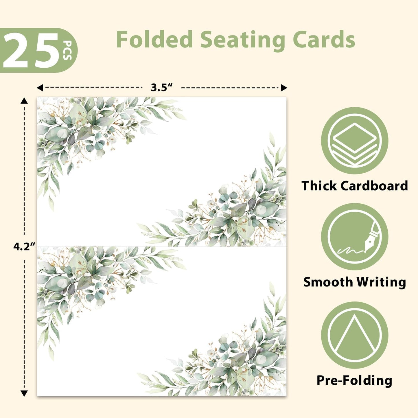 Eucalyptus Leaves Place Cards, Greenery Name Cards for Table Setting, Tented Food Setting Cards for Bridal Shower, Wedding, Baby Showers, Reserved Table Signs, 25 Pack Birthday Party Decorations -10