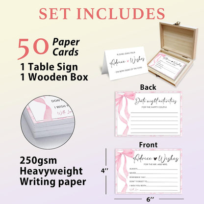 Boho Advice and Wishes for the Mr and Mrs - 50 Packs Wedding Advice Cards Bridal Shower Game Cards with Box Reception Guest Book for Bride Groom Newlywed Engagement Party Decoration -A08