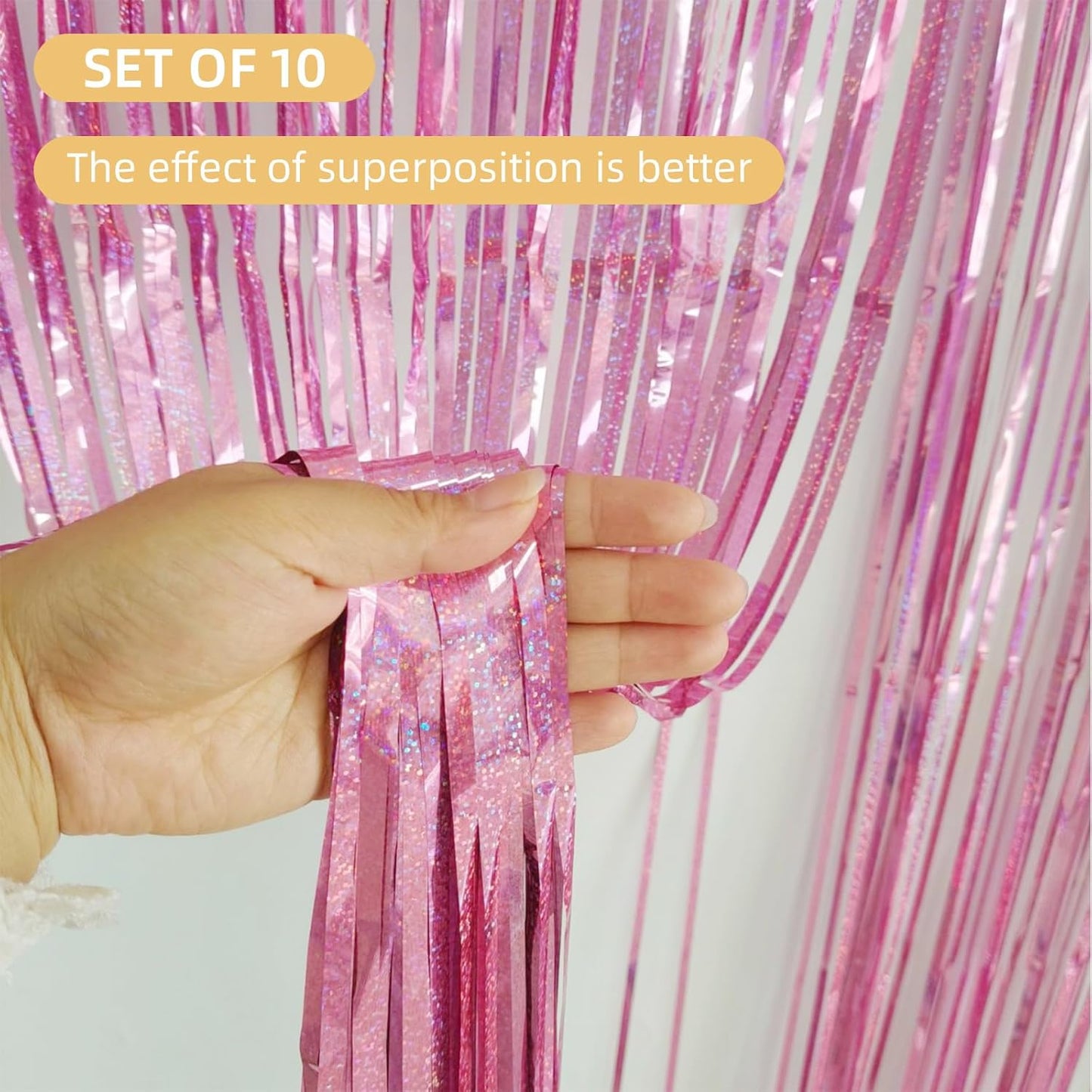 10 Pack Silver Backdrop Curtain 3.2ft x 8.2ft Metallic Tinsel Foil Fringe Curtains Photo Booth Background for Birthday Party Decoration Baby Shower Engagement Wedding Christmas Decoration (Silver)