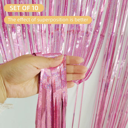 10 Pack Silver Backdrop Curtain 3.2ft x 8.2ft Metallic Tinsel Foil Fringe Curtains Photo Booth Background for Birthday Party Decoration Baby Shower Engagement Wedding Christmas Decoration (Silver)
