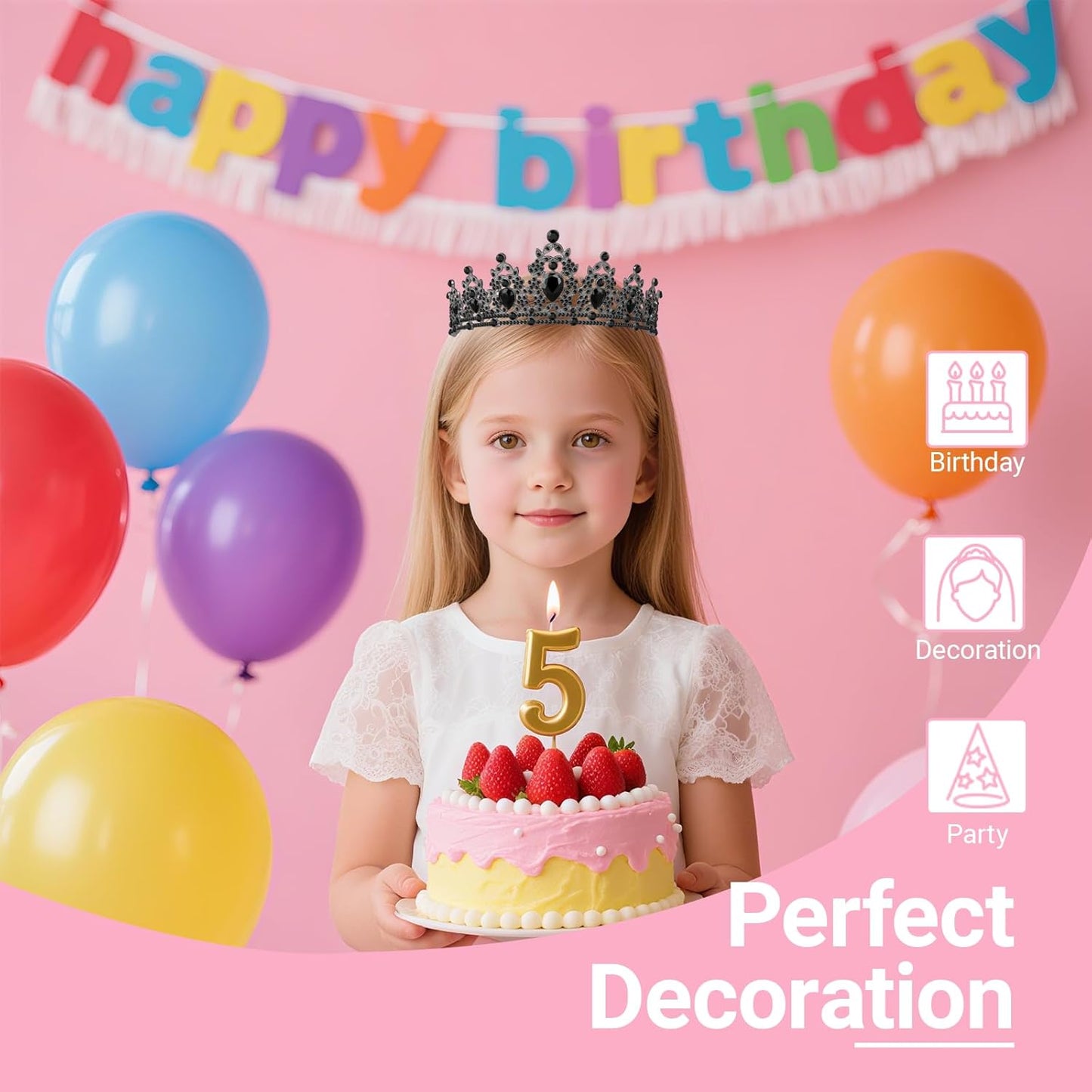 Birthday Tiara and Crown with Sash, Birthday Tiara for Women Party Silver