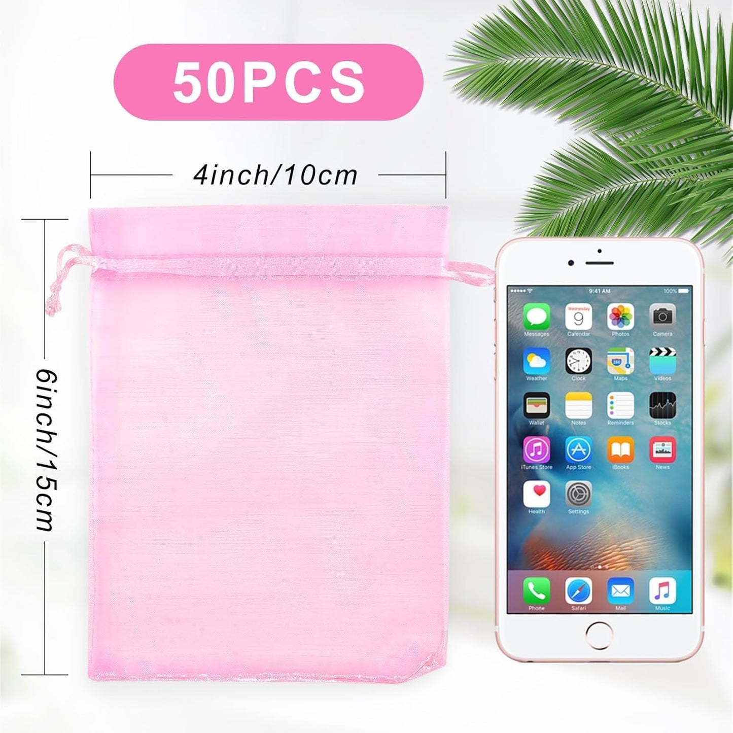 ANZNKU Pink Organza Bags 4 x 6 in 50PCS, Small Gift Bags for Goodie Candy Jewelry Soap Packaging, Cute Little Mesh Bag Drawstring Bulk for Wedding Birthday Party Favor Baby Shower & Easter Gifts Wrap
