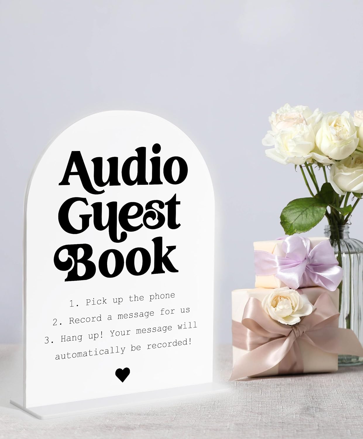Audio Guest Book Sign, White Arch Acrylic Wedding Sign, Audio Guest Book Wedding Phone, Bridal Shower Decor, Engagement Party Decor, Centerpiece Table Decorations Party for Bride and Groom-14