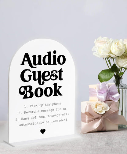 Audio Guest Book Sign, White Arch Acrylic Wedding Sign, Audio Guest Book Wedding Phone, Bridal Shower Decor, Engagement Party Decor, Centerpiece Table Decorations Party for Bride and Groom-14