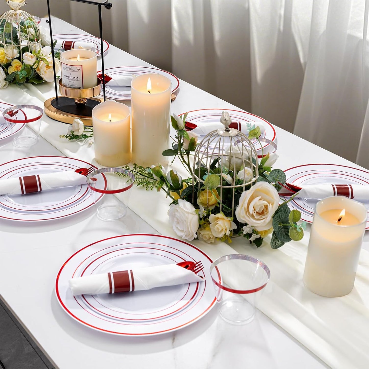 WELLIFE 350-Piece Gold Disposable Plates and Cutlery Set - Premium 10.25" Dinner Plates, 7.5" Dessert Plates, 9oz Cups & Cutlery for Weddings, Catering Events - 50 Guest Service - Elegant & Sturdy