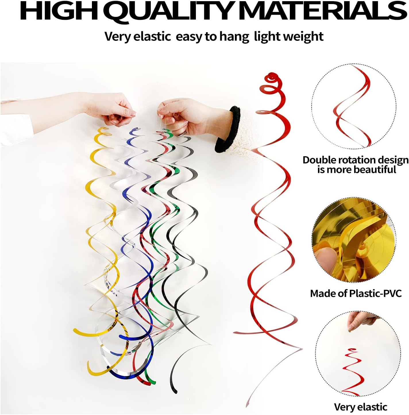 30 Pieces Hanging Swirl Party Decorations Foil Decorations Ceiling Swirl Spiral Hanging Plastic Streamer for Ceiling Birthday Graduation Wedding Celebration Baby Shower Party Supply (Black)