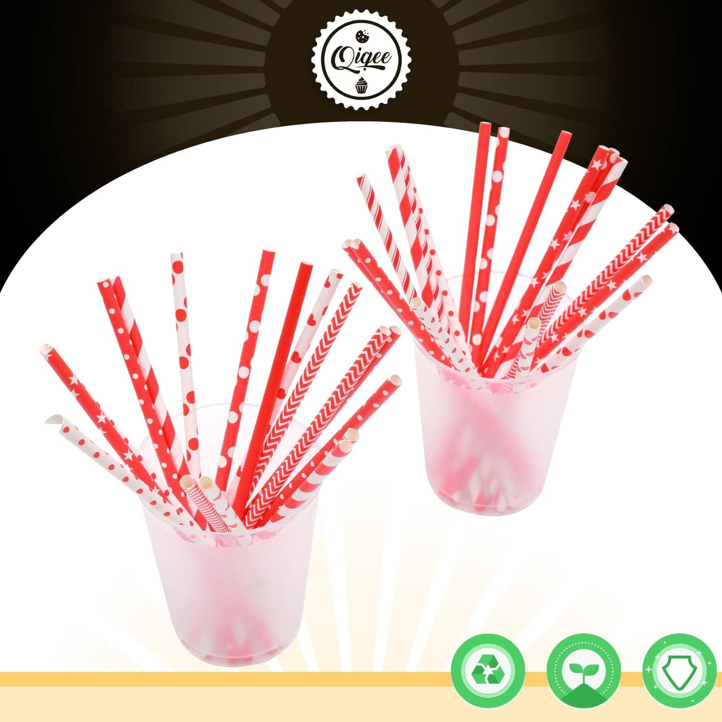 Pink Paper Straws 150pcs Disposable Straws Bulk (10 Pattern) qiqee