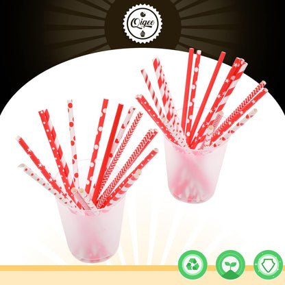 Pink Paper Straws 150pcs Disposable Straws Bulk (10 Pattern) qiqee