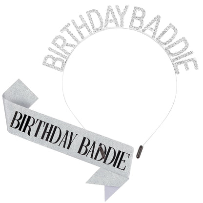 Aprince Birthday Baddie Sash and Tiara Crown for Women Girls Black Gold Happy Birthday Headband Accessiores Party Decorations
