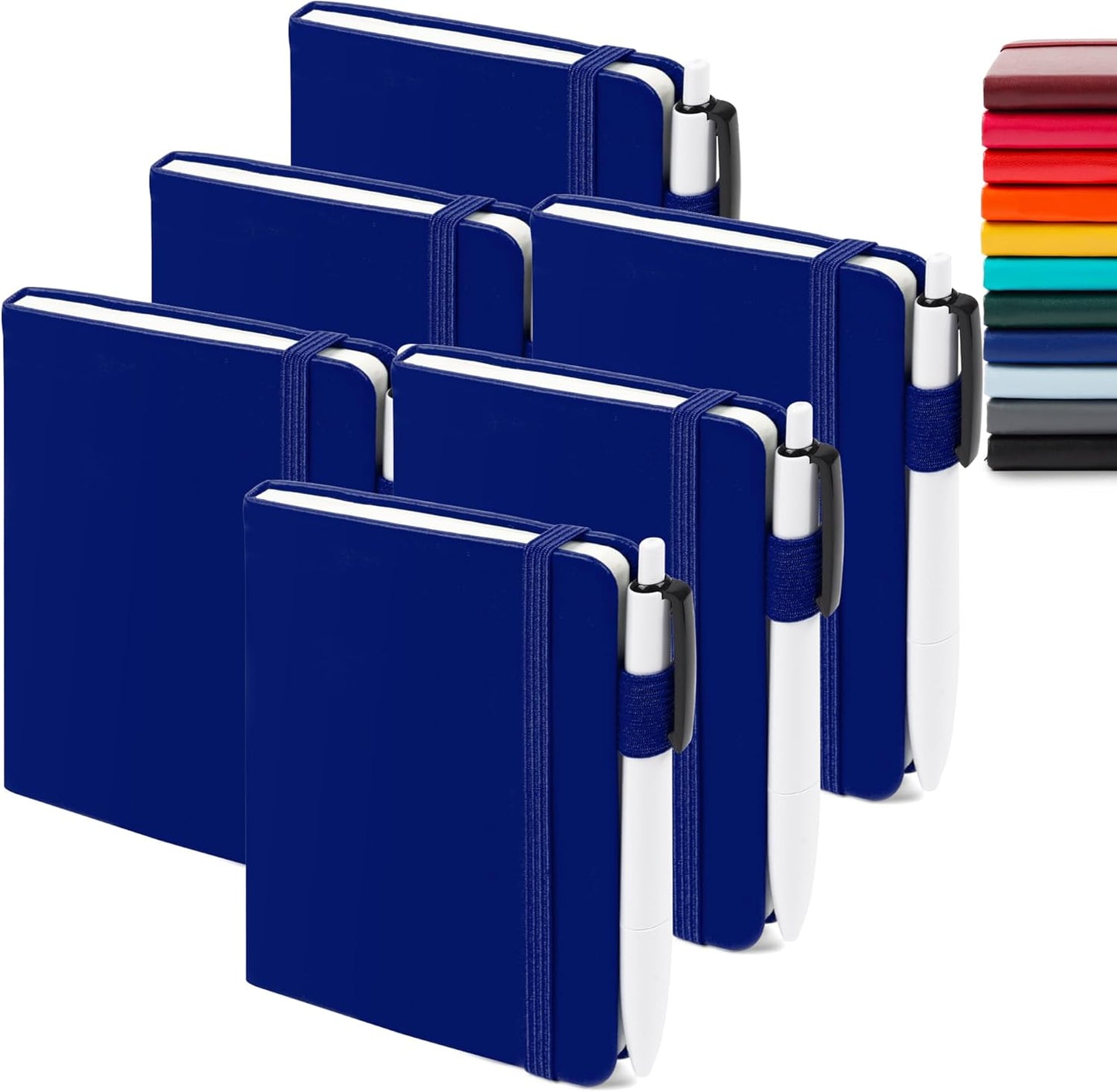 feela 6 Pack Pocket Small Notebooks Bulk, Mini Cute Memo Notepads Hardcover College Ruled Lined Journals with Pen Holder for Women Girls Office School, with 6 Black Pens, 3.5”x 5.5”, A6, Rose Pink